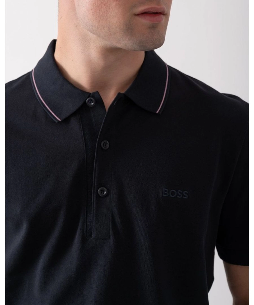 Hugo Boss Paule 4 Mens Tipped Collar Polo Shirt - Dark Blue Cotton - Size Medium